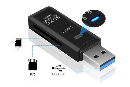 2 In 1 USB 3.0 Card Memory Reader High Speed SD SDHC SDXC Micro Writer Adapter - Black