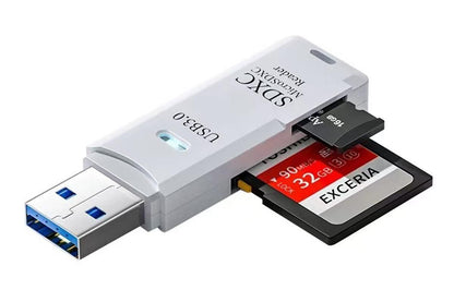 2 In 1 USB 3.0 Card Memory Reader High Speed SD SDHC SDXC Micro Writer Adapter - White