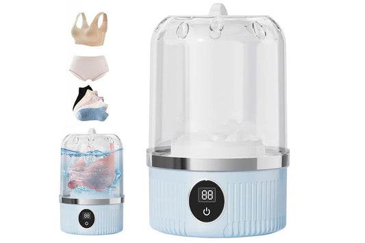 Portable Mini Washing Machine Rechargeable Small Clothes Washer for Travel Use - Blue