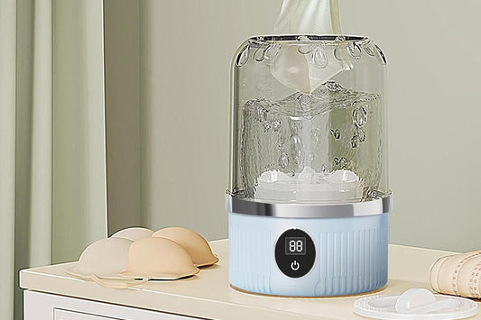 Portable Mini Washing Machine Rechargeable Small Clothes Washer for Travel Use - Blue