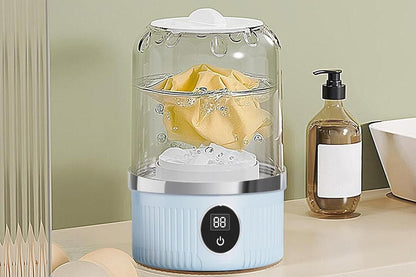 Portable Mini Washing Machine Rechargeable Small Clothes Washer for Travel Use - Blue