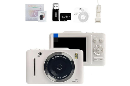 Digital Camera 4K Vlogging Camera for Photography with 32GB Card 48MP Portable Digital Camera with 16X Zoom - White