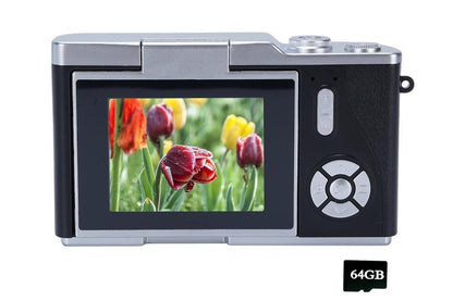 HD 1080P Flip Screen Retro Digital Camera 2.4-inch Display with 64GB TF Card - Black