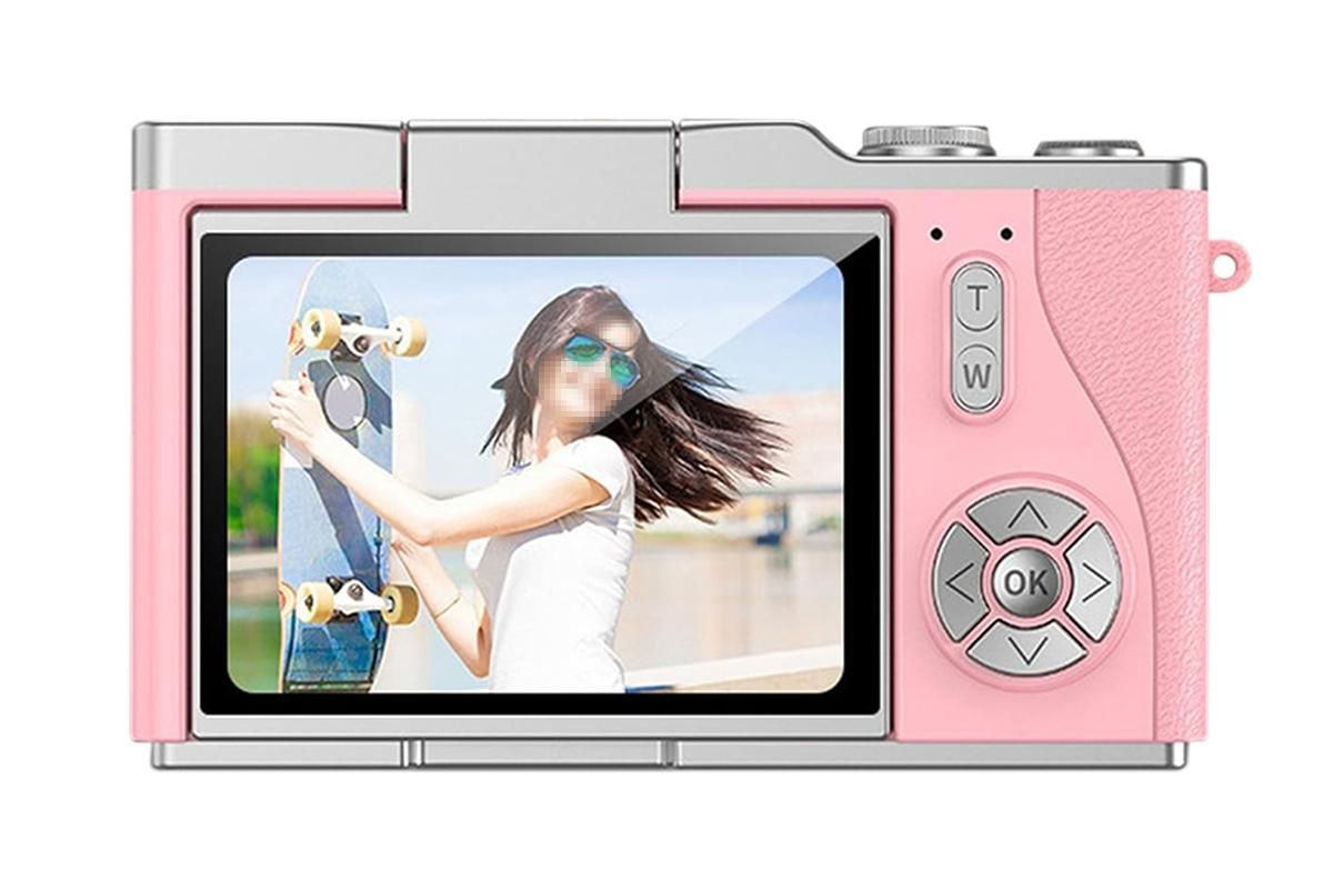 HD 1080P Flip Screen Retro Digital Camera 2.4-inch Display with 64GB TF Card - Pink