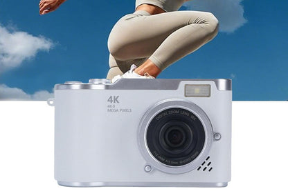 HD 1080P Flip Screen Retro Digital Camera 2.4-inch Display with 64GB TF Card - White