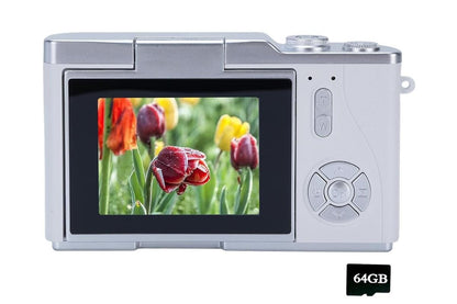 HD 1080P Flip Screen Retro Digital Camera 2.4-inch Display with 64GB TF Card - White