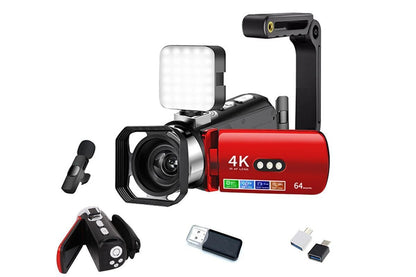 4K Video Camera Camcorder 64MP Vlogging Camera With 28X Digital Zoom for YouTube - Red Pro Version