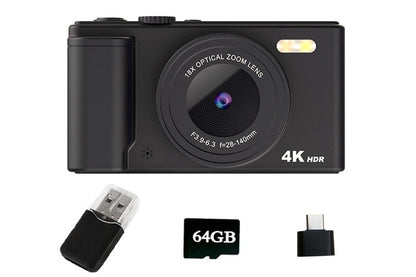 4K Digital Camera Flip Screen Autofocus for Vlogging and Photography Beginners - Black