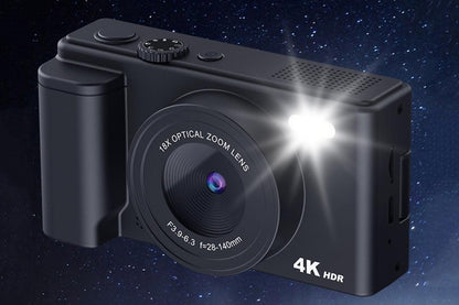4K Digital Camera Flip Screen Autofocus for Vlogging and Photography Beginners - Black