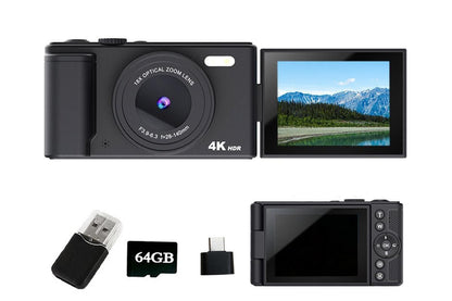 4K Digital Camera Flip Screen Autofocus for Vlogging and Photography Beginners - Black