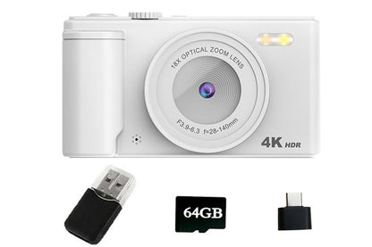 4K Digital Camera Flip Screen Autofocus for Vlogging and Photography Beginners - White