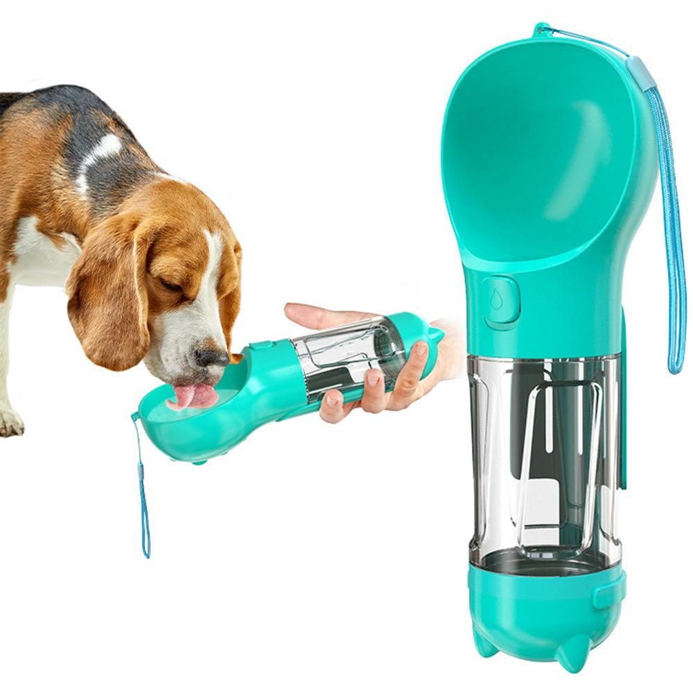 4 in 1 Pet Feeder Dog Cat Puppy Water Bottle Cup Travel Pooper Scooper Outdoor Blue 300ml
