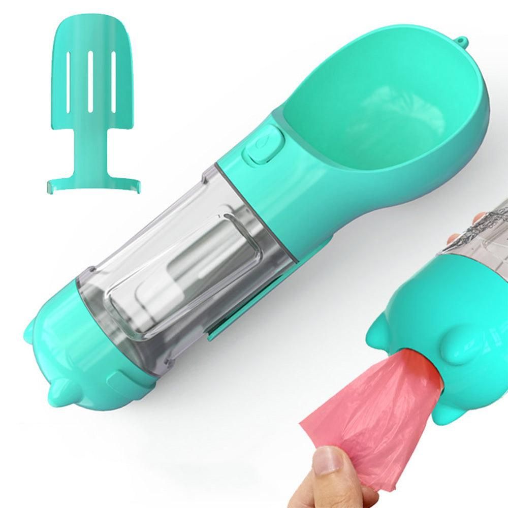 4 in 1 Pet Feeder Dog Cat Puppy Water Bottle Cup Travel Pooper Scooper Outdoor Blue 300ml