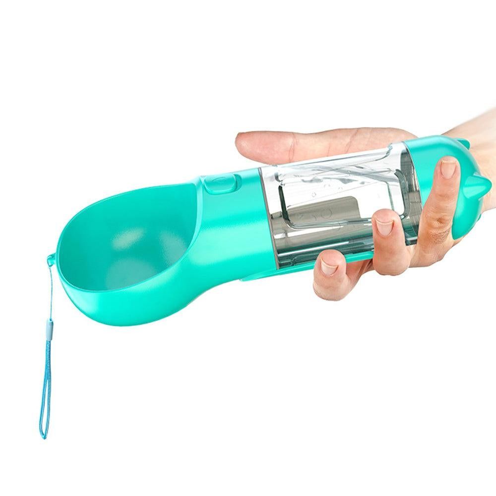 4 in 1 Pet Feeder Dog Cat Puppy Water Bottle Cup Travel Pooper Scooper Outdoor Blue 300ml