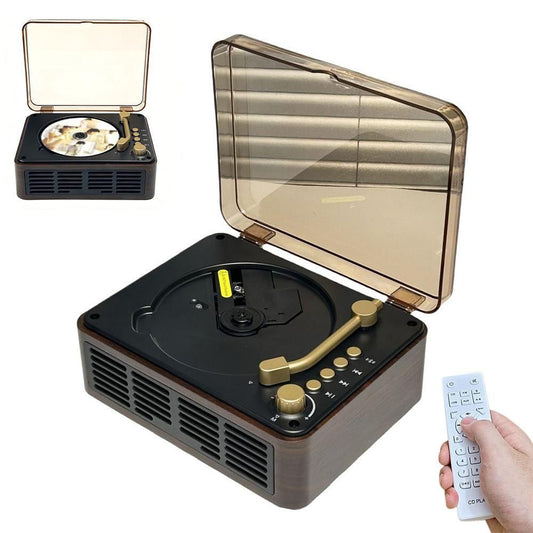 Retro CD Music Player with Bluetooth and FM Radio Multifunctional Home Audio System Brown