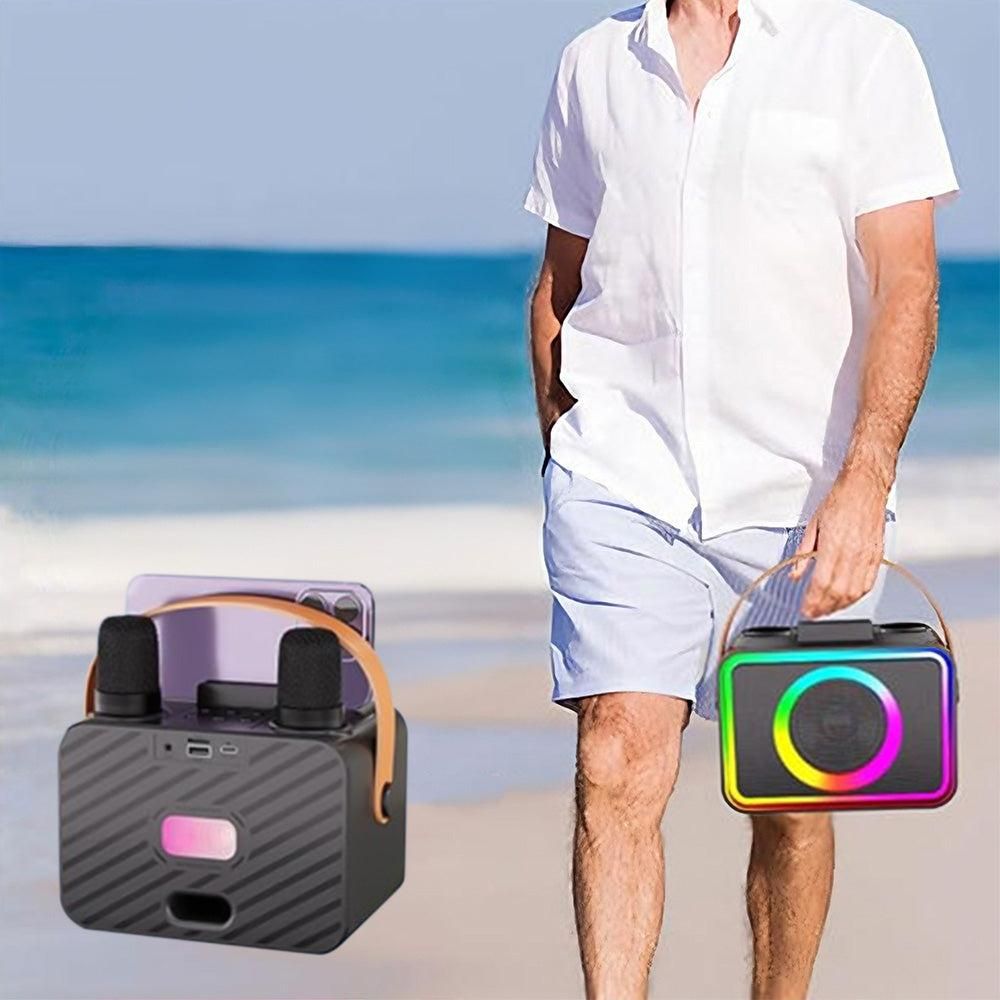 Mini Karaoke Machine Portable Bluetooth Speaker with 2 Wireless Mic