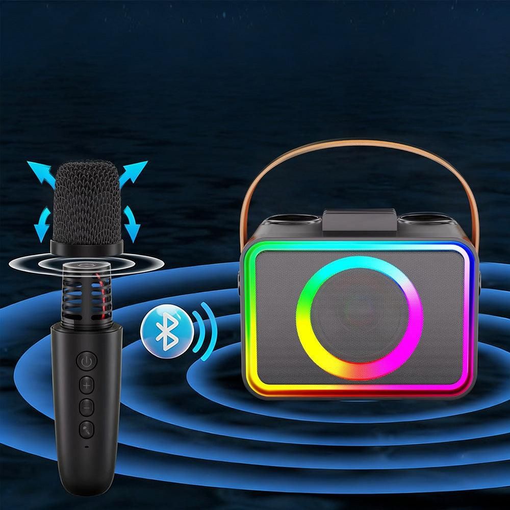 Mini Karaoke Machine Portable Bluetooth Speaker with 2 Wireless Mic