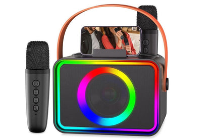 Mini Karaoke Machine Portable Bluetooth Speaker with 2 Wireless Mic
