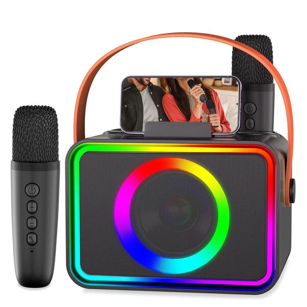 Mini Karaoke Machine Portable Bluetooth Speaker with 2 Wireless Mic