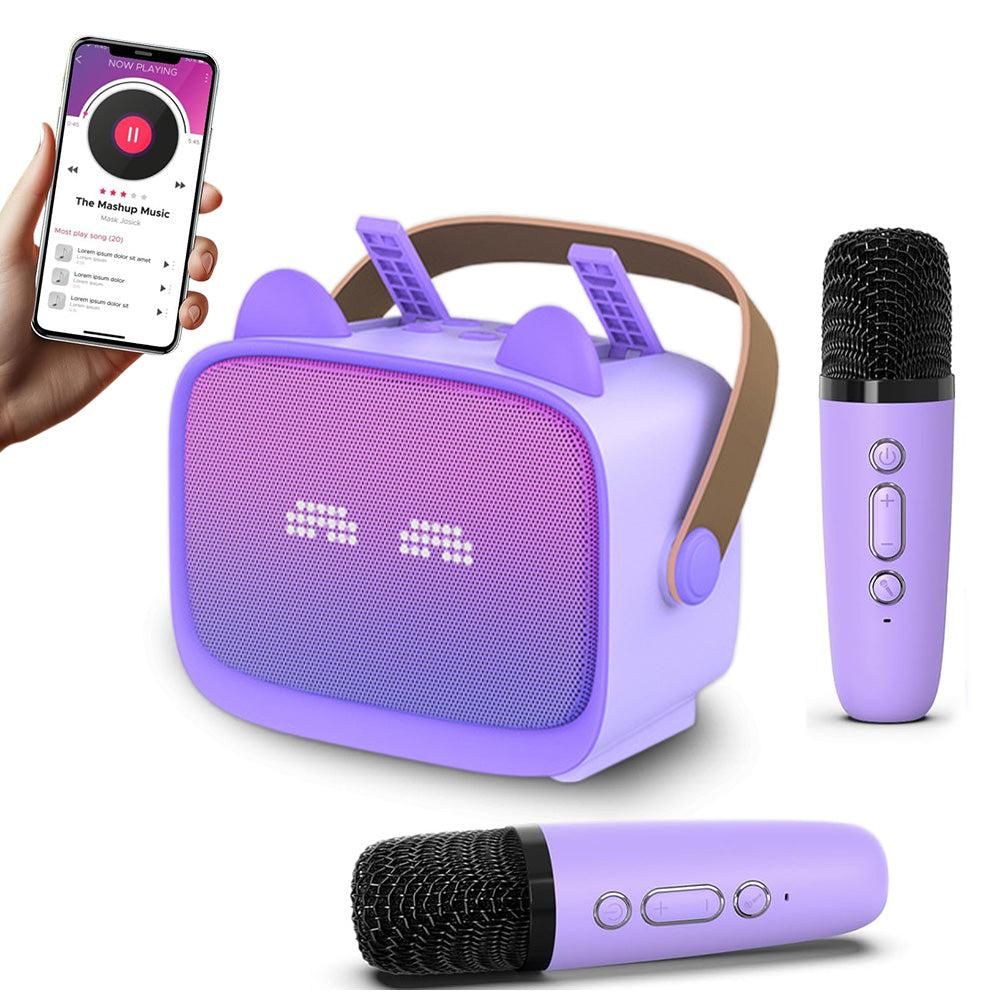 Mini Karaoke Machine - Portable MP3 Player with 2 Wireless Mics Toys & Gifts Purple