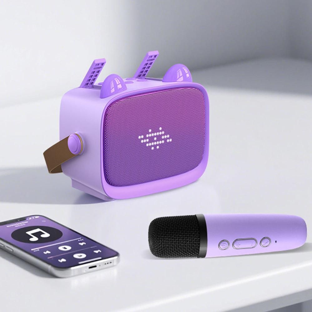 Mini Karaoke Machine - Portable MP3 Player with 2 Wireless Mics Toys & Gifts Purple