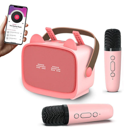 Mini Karaoke Machine - Portable MP3 Player with 2 Wireless Mics Toys & Gifts Pink