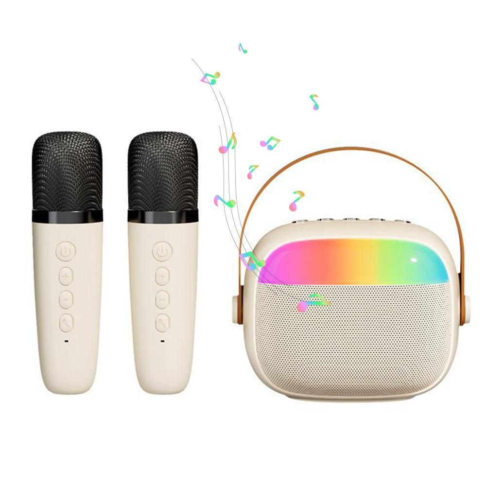 Mini Karaoke Machine with 2 Wireless Microphones Portable Bluetooth Speaker Singing Machine Pink