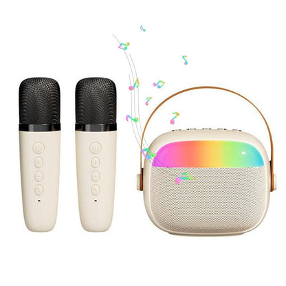 Mini Karaoke Machine with 2 Wireless Microphones Portable Bluetooth Speaker Singing Machine Pink