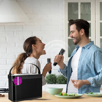 Portable Bluetooth 5.3 Speaker with 2 Wireless Microphones Home Karaoke Speaker Machine Black