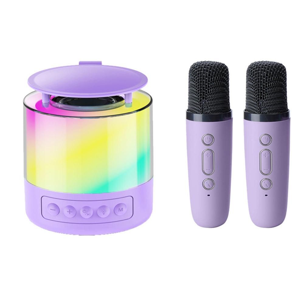Bluetooth Karaoke Machine with 2 Wireless Microphones Mini Singing Speaker with Colorful Light Pink