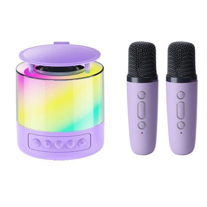 Bluetooth Karaoke Machine with 2 Wireless Microphones Mini Singing Speaker with Colorful Light Pink