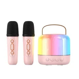 Bluetooth Karaoke Machine with 2 Wireless Microphones Mini Singing Speaker with Colorful Light Pink