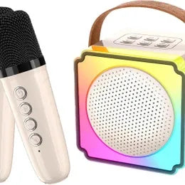 Mini Karaoke Machine with 2 Wireless Microphones Portable Bluetooth Speaker