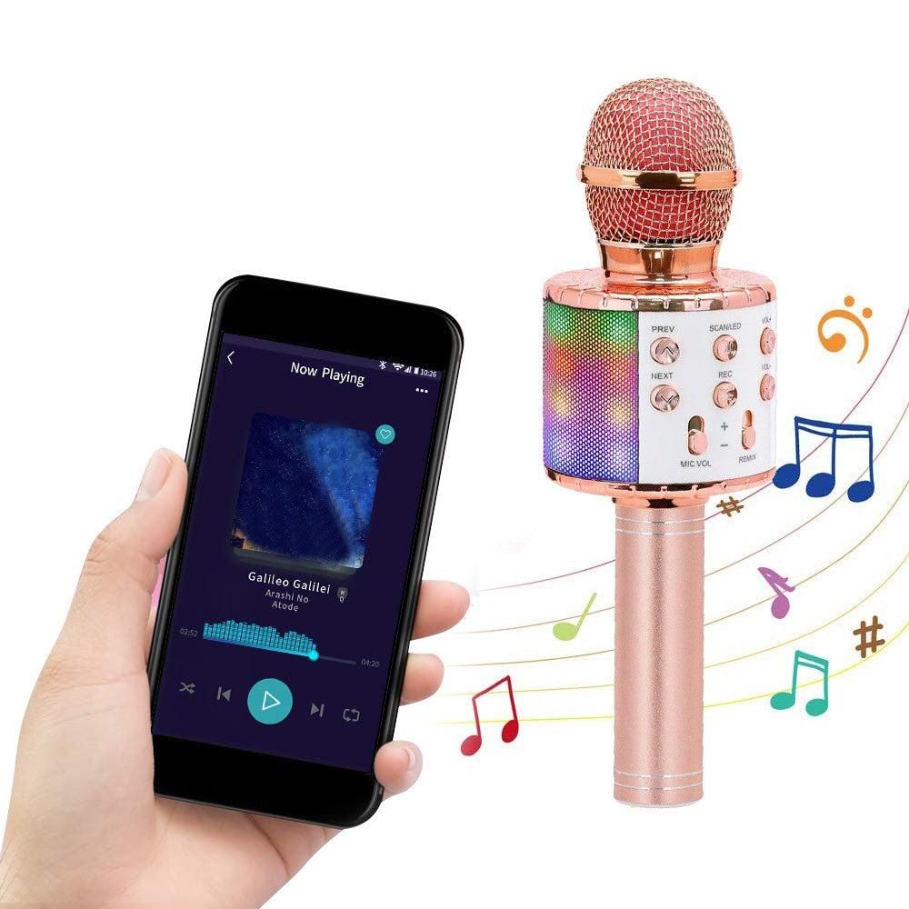 Portable Bluetooth Wireless Karaoke Microphone with LED Lights Rose Gold