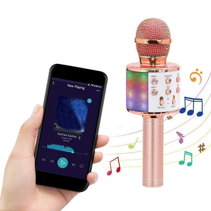 Portable Bluetooth Wireless Karaoke Microphone with LED Lights Rose Gold