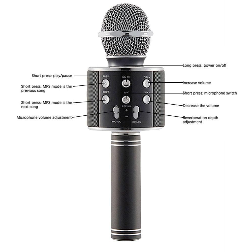 Portable Bluetooth Wireless Karaoke Microphone with LED Lights Black