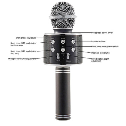 Portable Bluetooth Wireless Karaoke Microphone with LED Lights Black