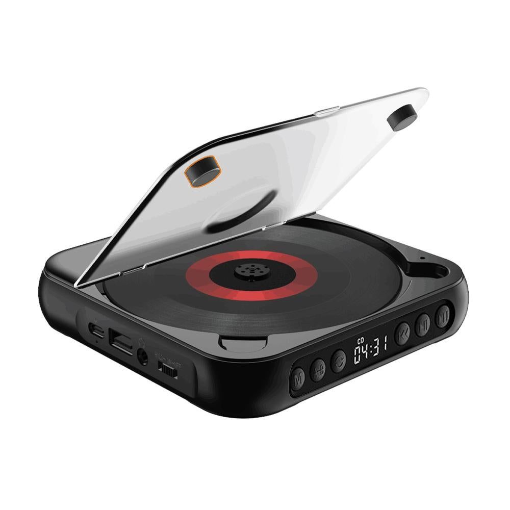 Portable Bluetooth CD Player Supports USB /Wired Playback Rechargeable Walkman Black