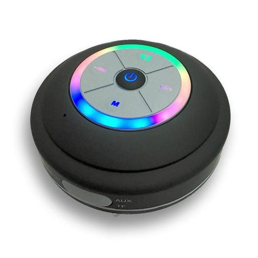 LED Bluetooth Portable Speaker with Suction Cup for Shower and Travel Black