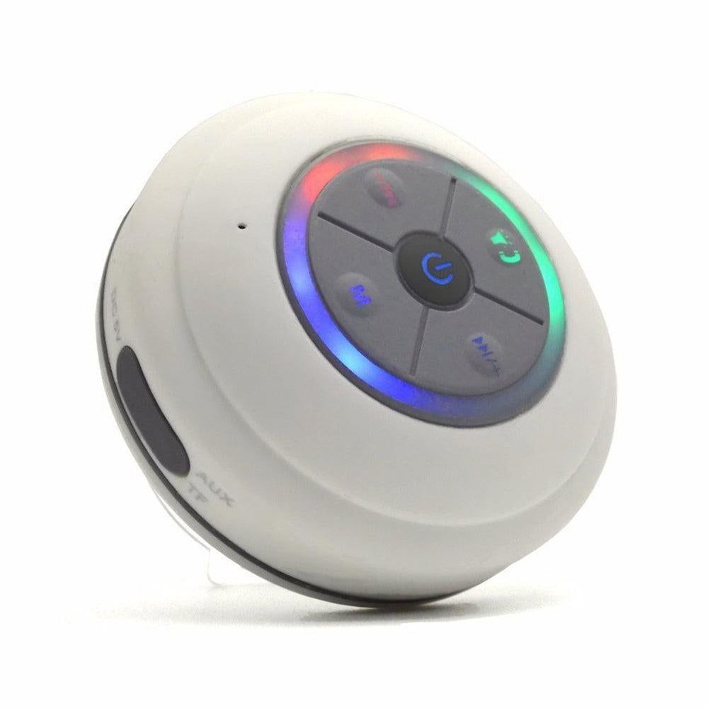 LED Bluetooth Portable Speaker with Suction Cup for Shower and Travel White