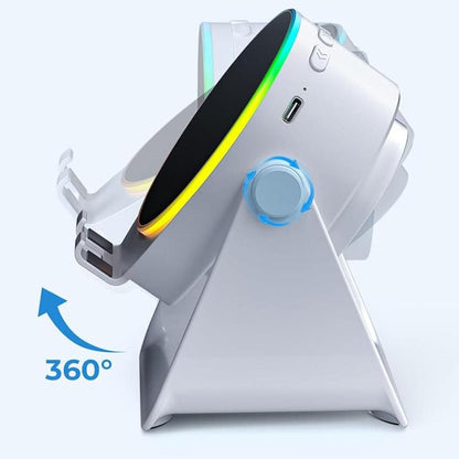 4 in 1 Wireless Induction Speaker Bluetooth Speaker with 360 Adjustable Phone Holder - White