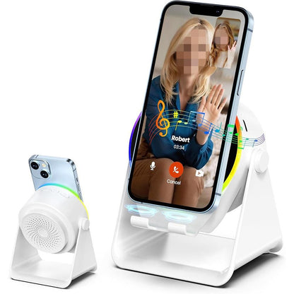 4 in 1 Wireless Induction Speaker Bluetooth Speaker with 360 Adjustable Phone Holder - White