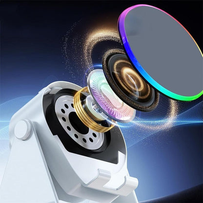 4 in 1 Wireless Induction Speaker Bluetooth Speaker with 360 Adjustable Phone Holder - White