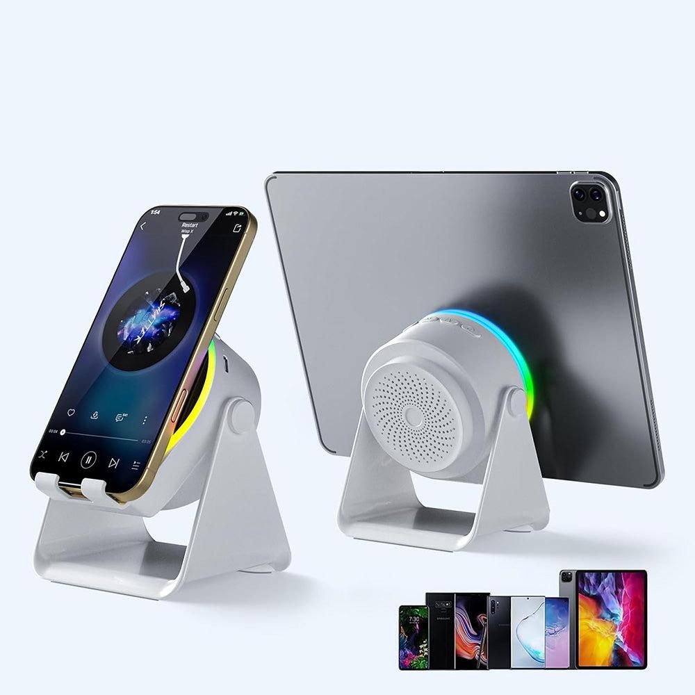 4 in 1 Wireless Induction Speaker Bluetooth Speaker with 360 Adjustable Phone Holder - White