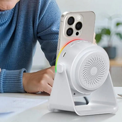 4 in 1 Wireless Induction Speaker Bluetooth Speaker with 360 Adjustable Phone Holder - White