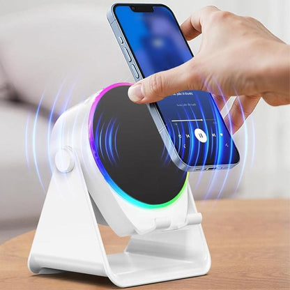 4 in 1 Wireless Induction Speaker Bluetooth Speaker with 360 Adjustable Phone Holder - White