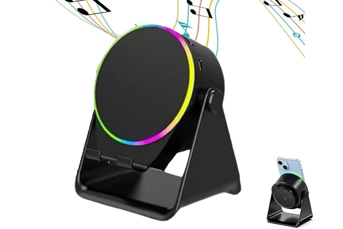 4 in 1 Wireless Induction Speaker Bluetooth Speaker with 360 Adjustable Phone Holder - White