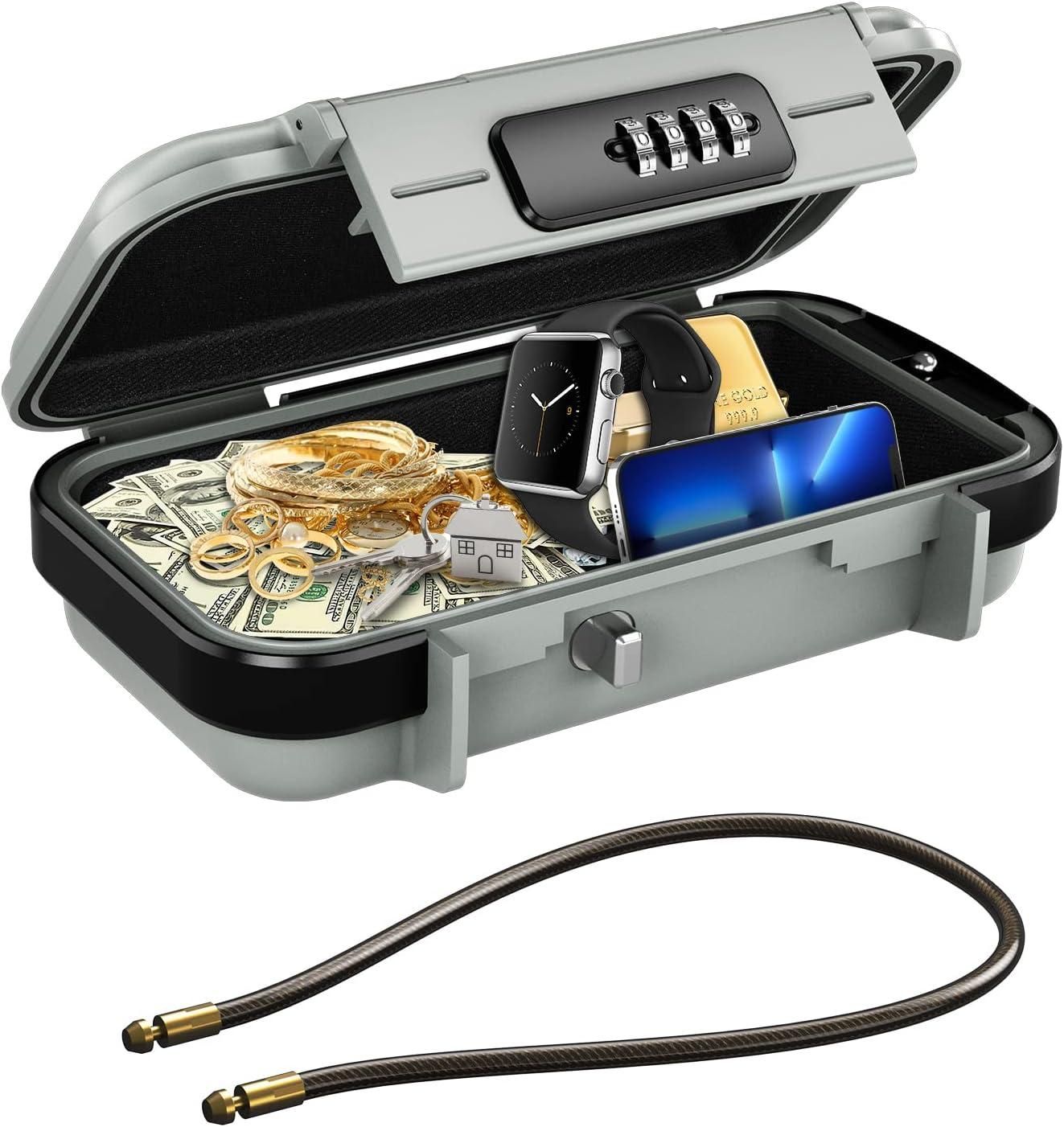 Portable Safe Box Combination Code Security Case LockBox with Removable Chain Blue