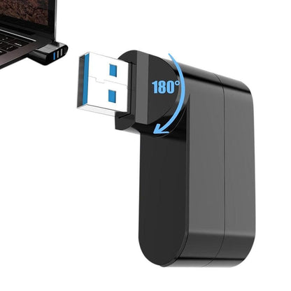 4-Port USB 3.0 Hub 180-Degree Rotating USB Splitter for Laptop Car Black