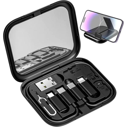 6-in-1 Cable Organizer Multifunctional Storage Box with Mirror for Travel Pink